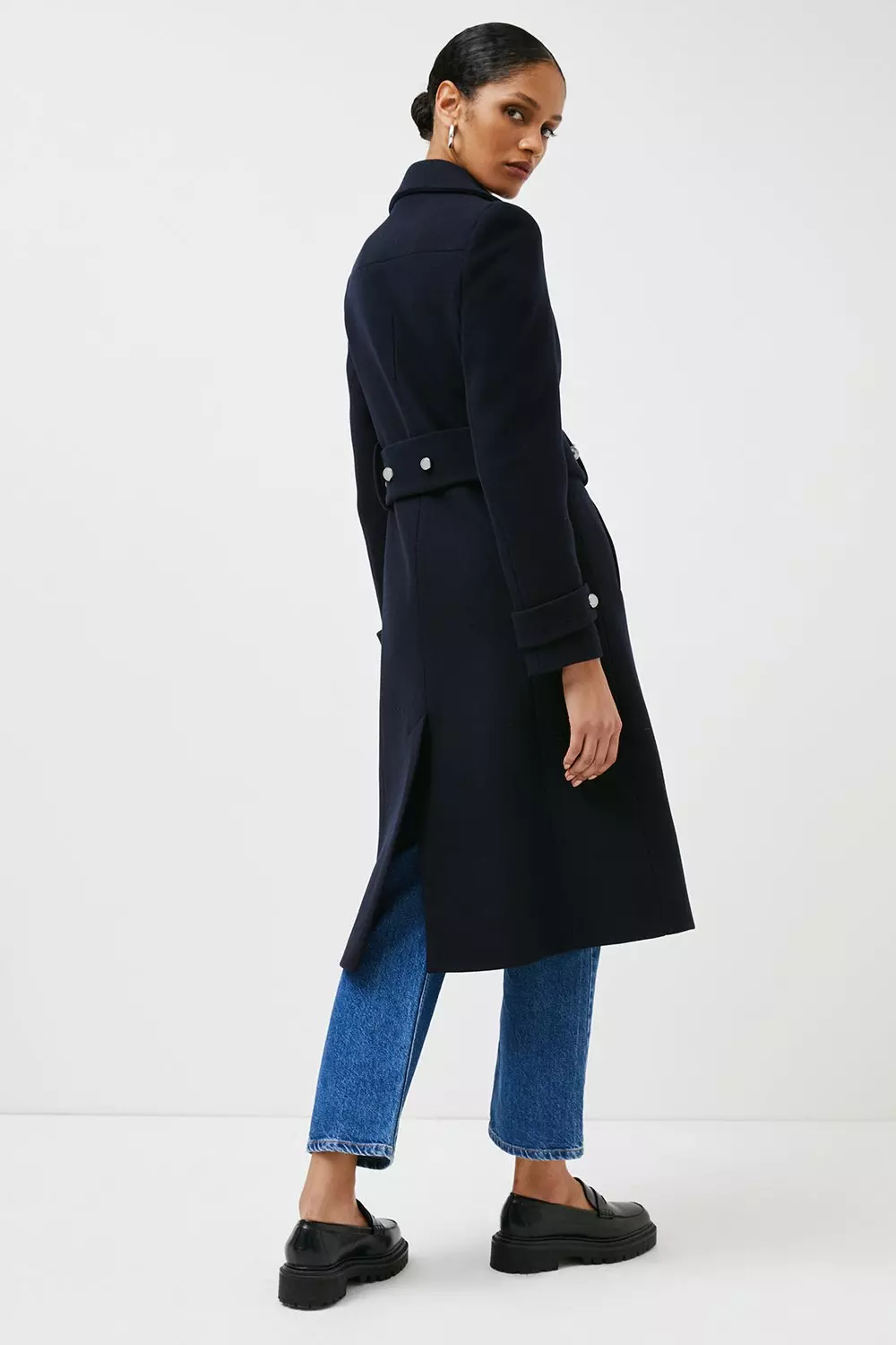 Italian Wool Blend Stud Belted Coat | Karen Millen