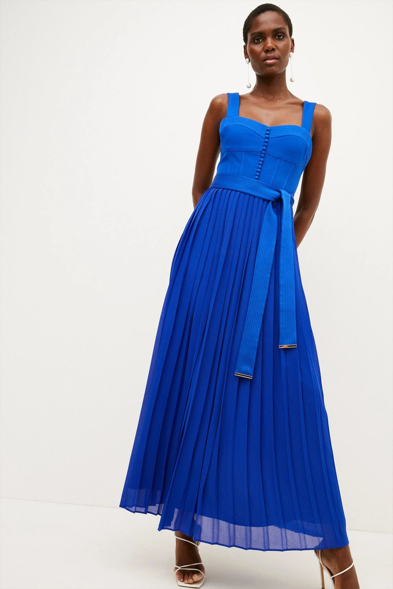 karenmillen.com | Top Stitch And Pleat Detail Woven Midi Dress