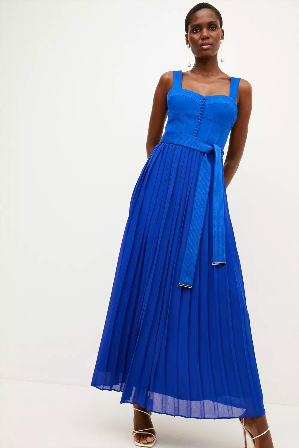 Top Stitch And Pleat Detail Woven Maxi Dress | Karen Millen