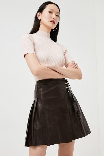 Leather Pleated Buckle Kilt Skirt fig