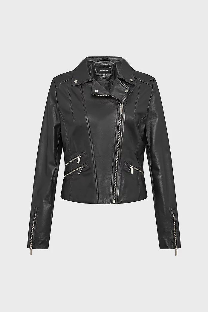 Bliksem Variant Giet Petite Leather Signature Moto Jacket | Karen Millen