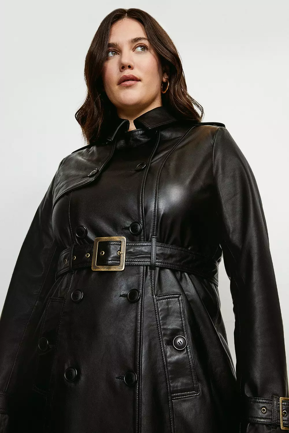 Plus size leather cheap trench coat