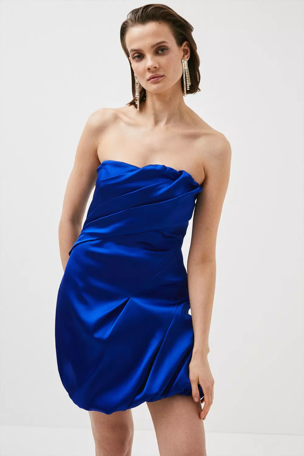 ASOS DESIGN satin bandeau midi dress with cowl back in navy