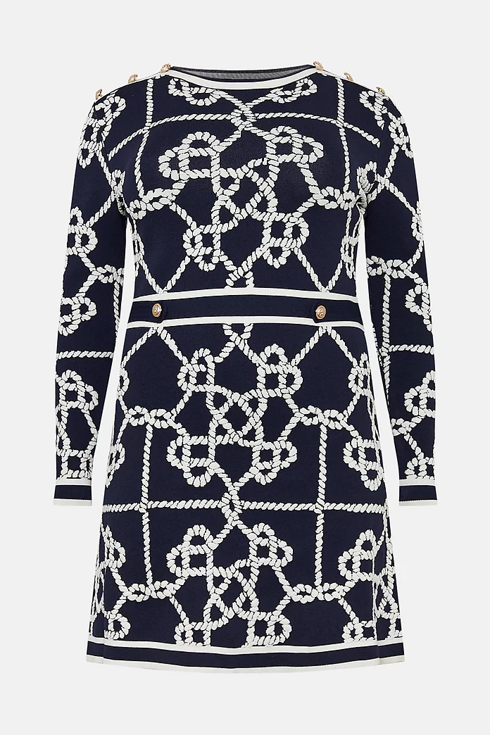 Plus size Blister Stitch Chain Jacquard Knit Dress