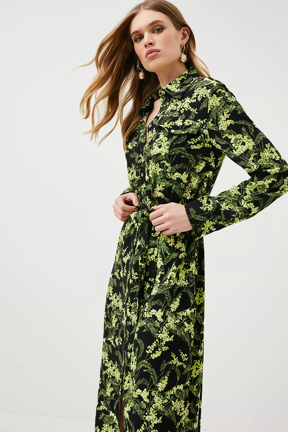 Karen millen yellow pleated floral midi dress sales