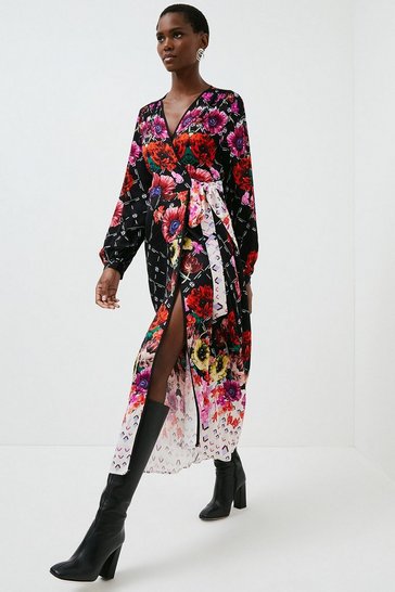 Viscose Satin Mirrored Woven Wrap Dress | Karen Millen