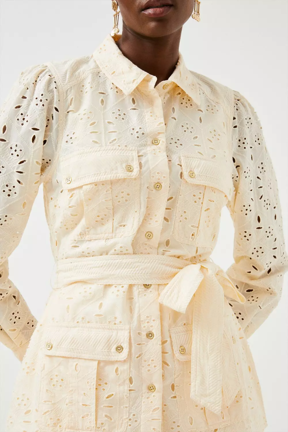 Eyelet Woven Belted Utility Jacket