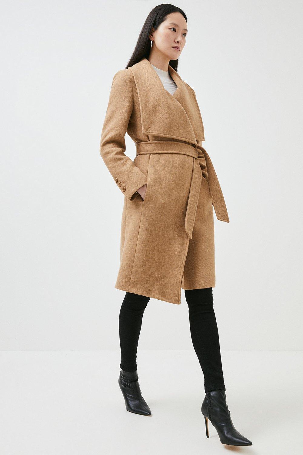 Italian Textured Wool Mix Belted Wrap Coat