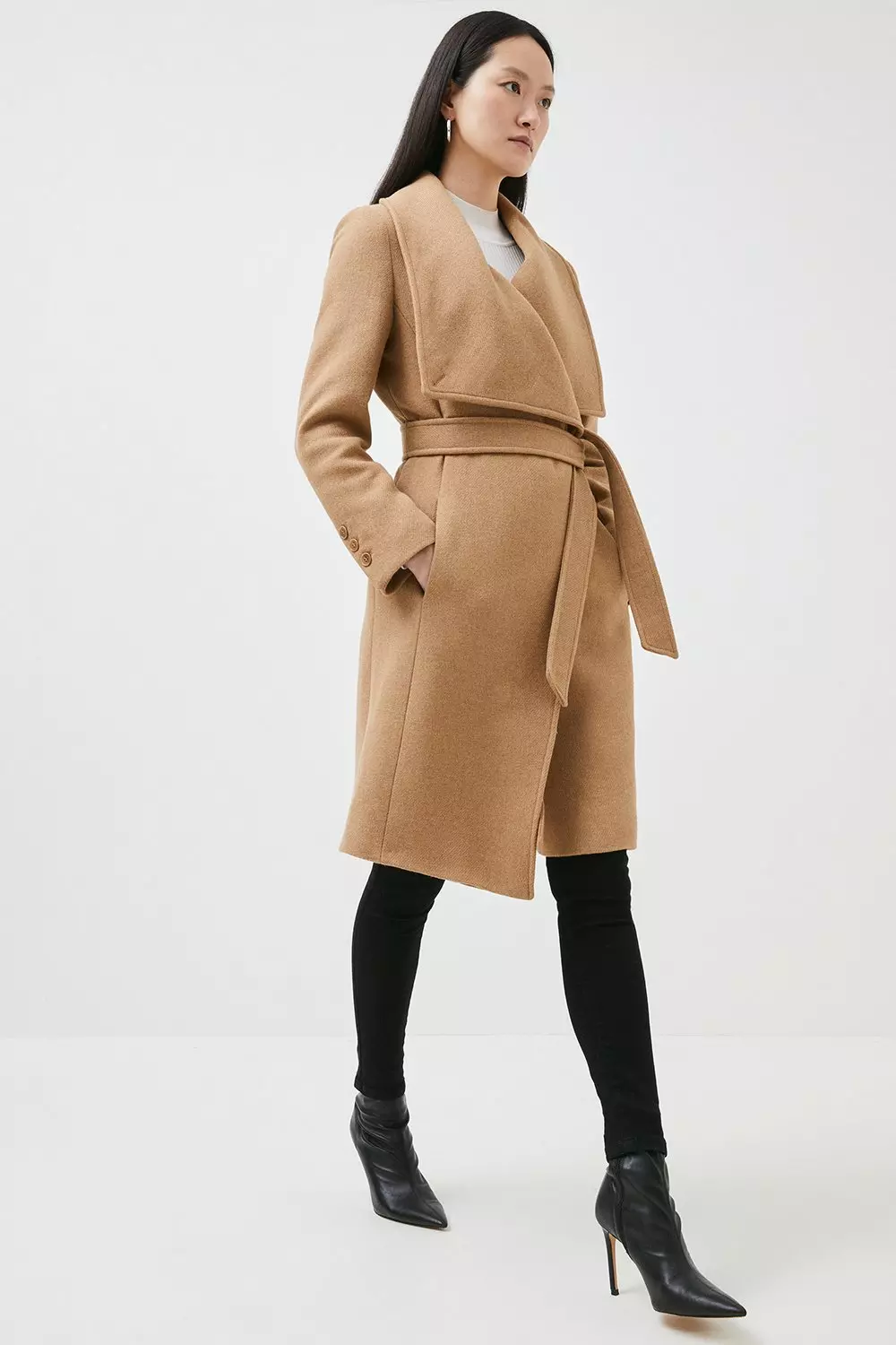 Belted wrap store coat wool