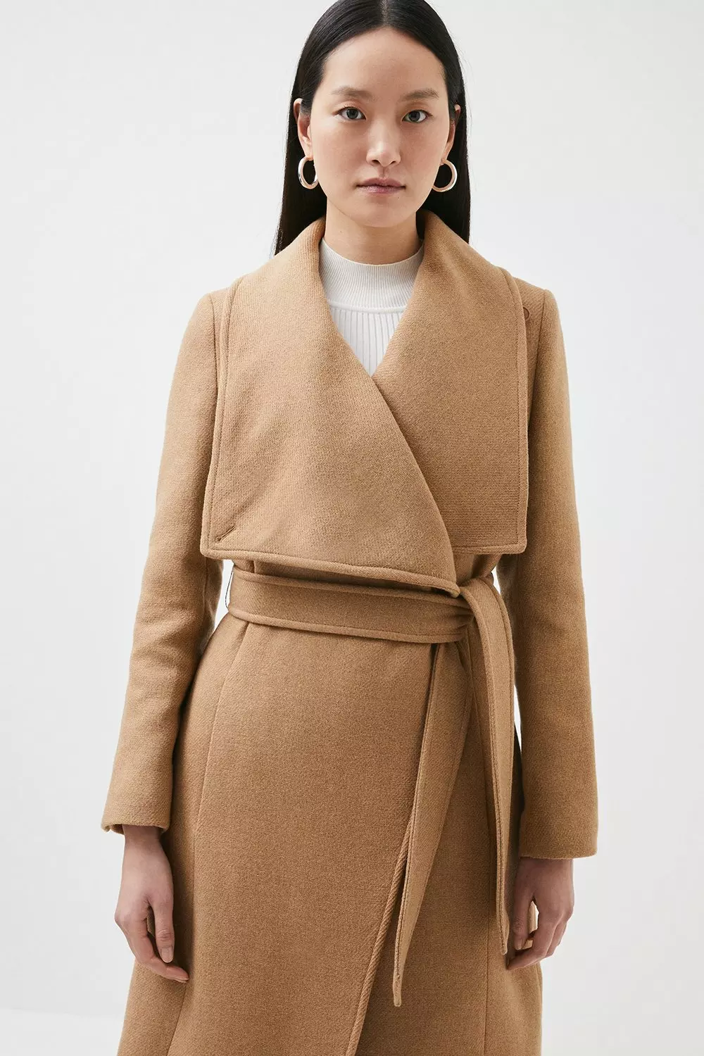 Italian Textured Wool Mix Belted Wrap Coat