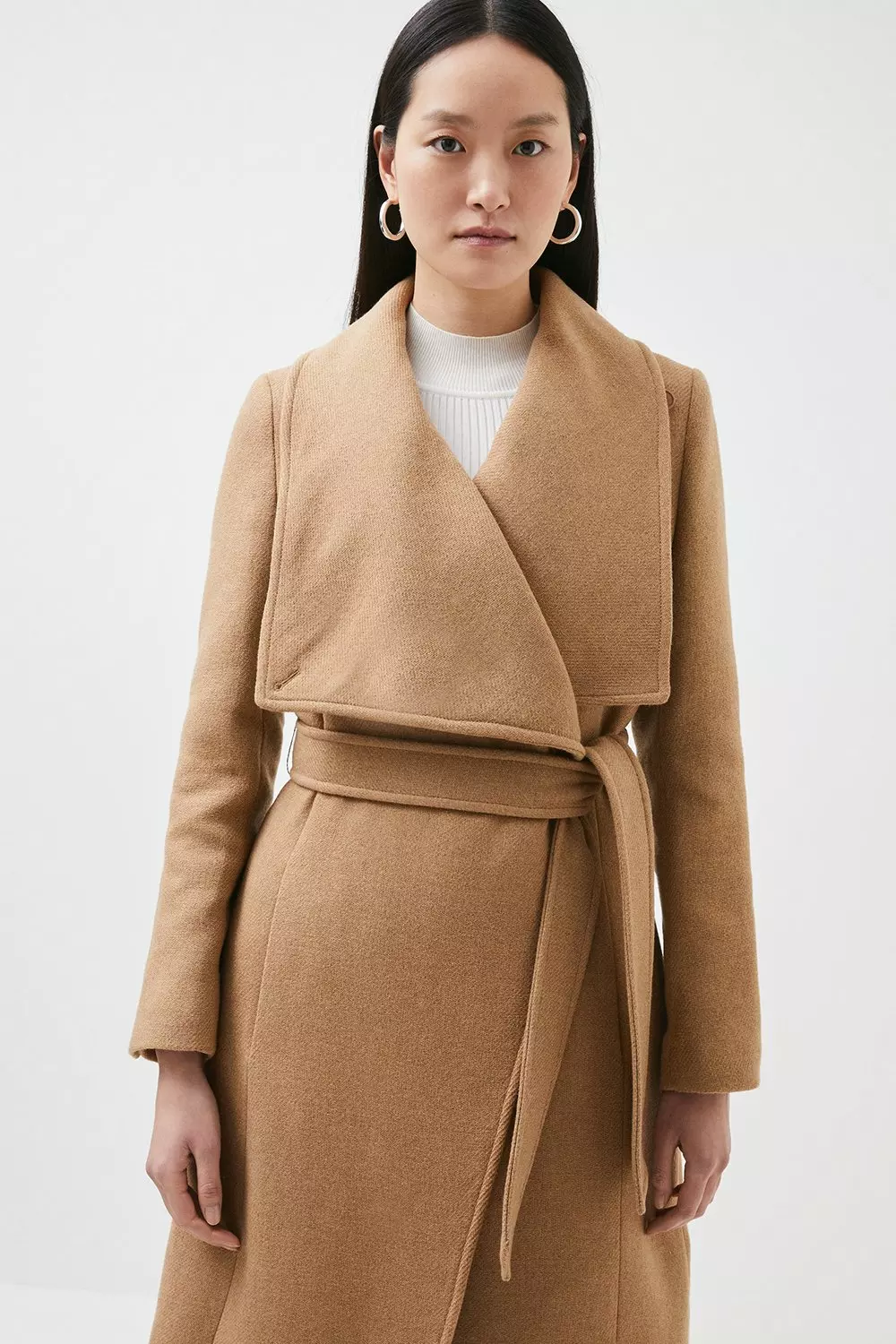 Italian Textured Wool Mix Belted Wrap Coat | Karen Millen