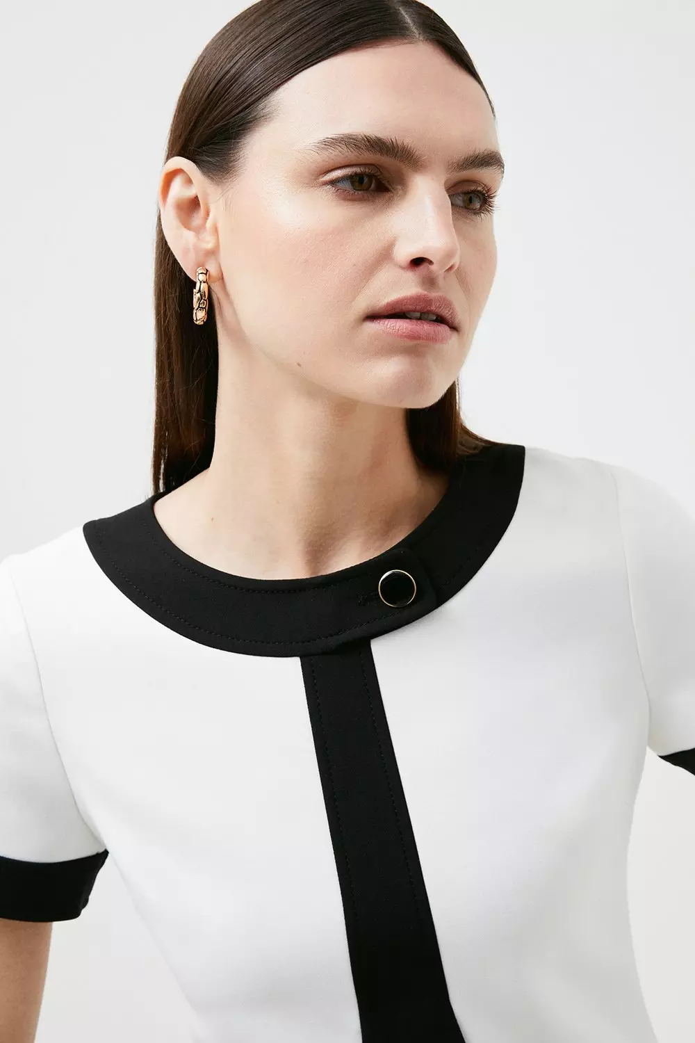 Structured Crepe Panelled A Line Mini Dress | Karen Millen