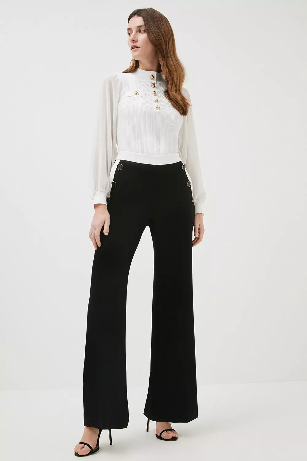 Compact Stretch High Waisted Wide Leg Trouser | Karen Millen