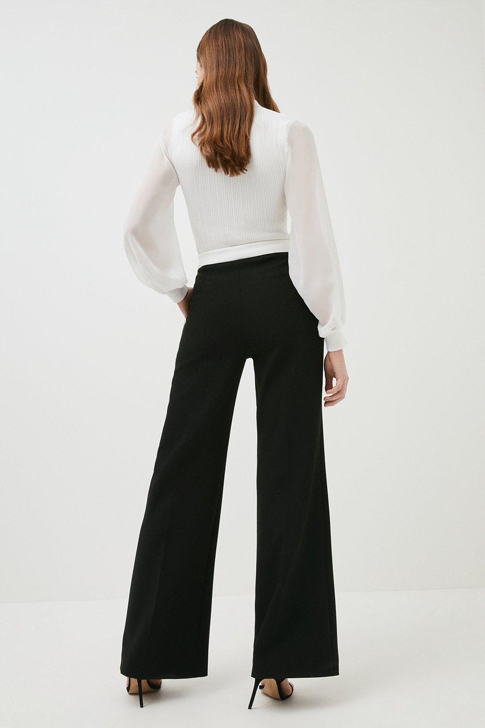 black stretch wide leg trousers