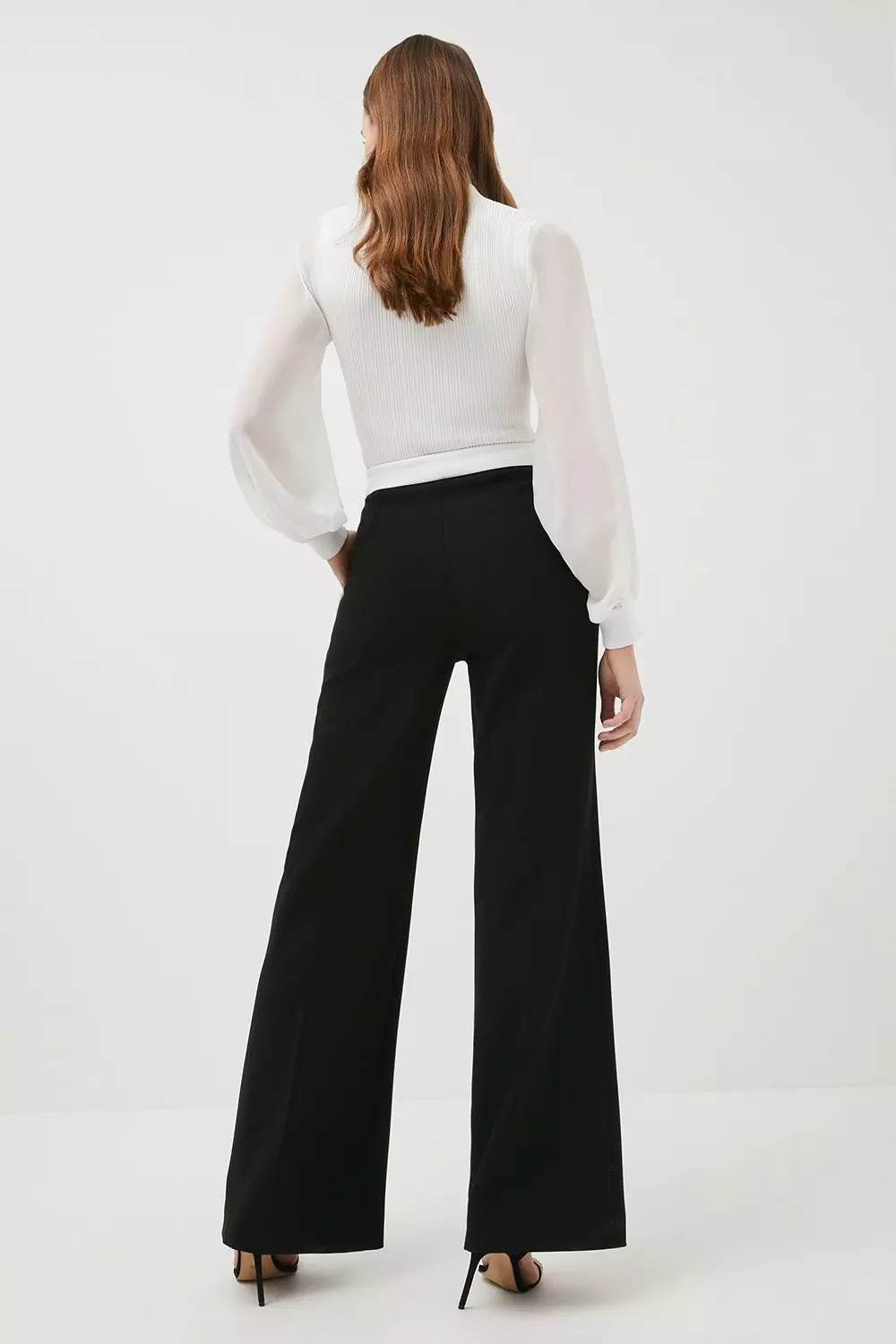 Plus Size Compact Stretch High Waist Wide Leg Trouser | Karen Millen