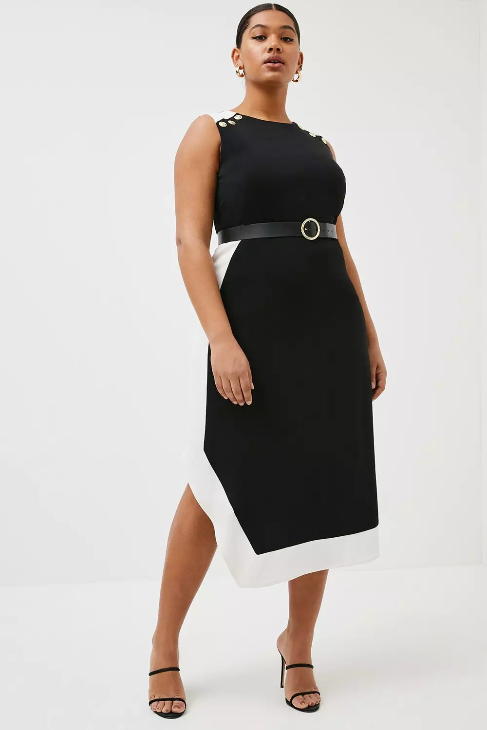 Black Midi Dress Asymmetrical Color Block