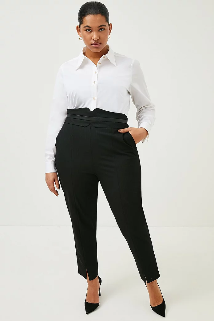 Plus Size Pinstripe High Waisted Slim Pants | Karen Millen
