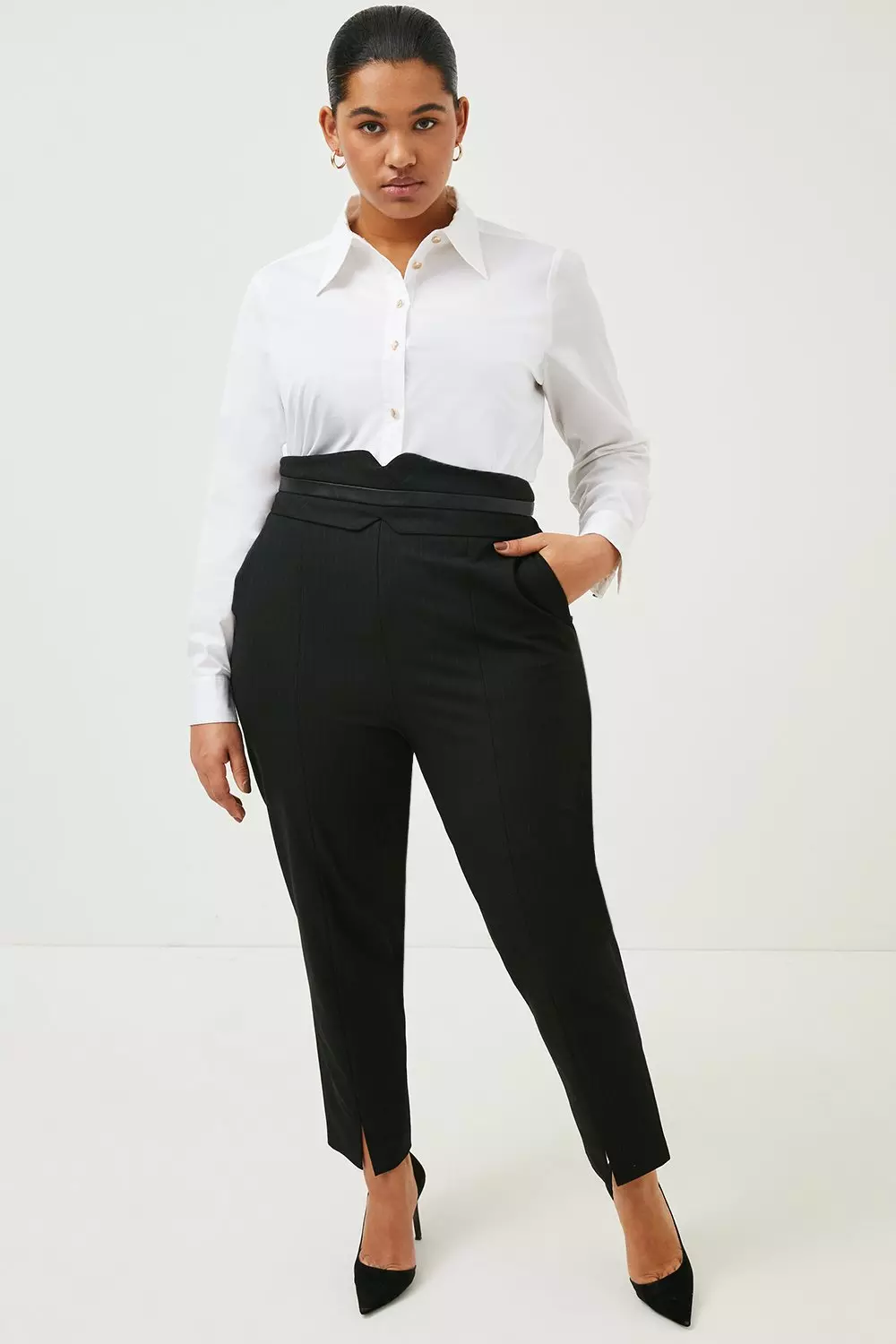 LTS Tall Women's Black Pinstripe Stretch Wide Leg Trousers