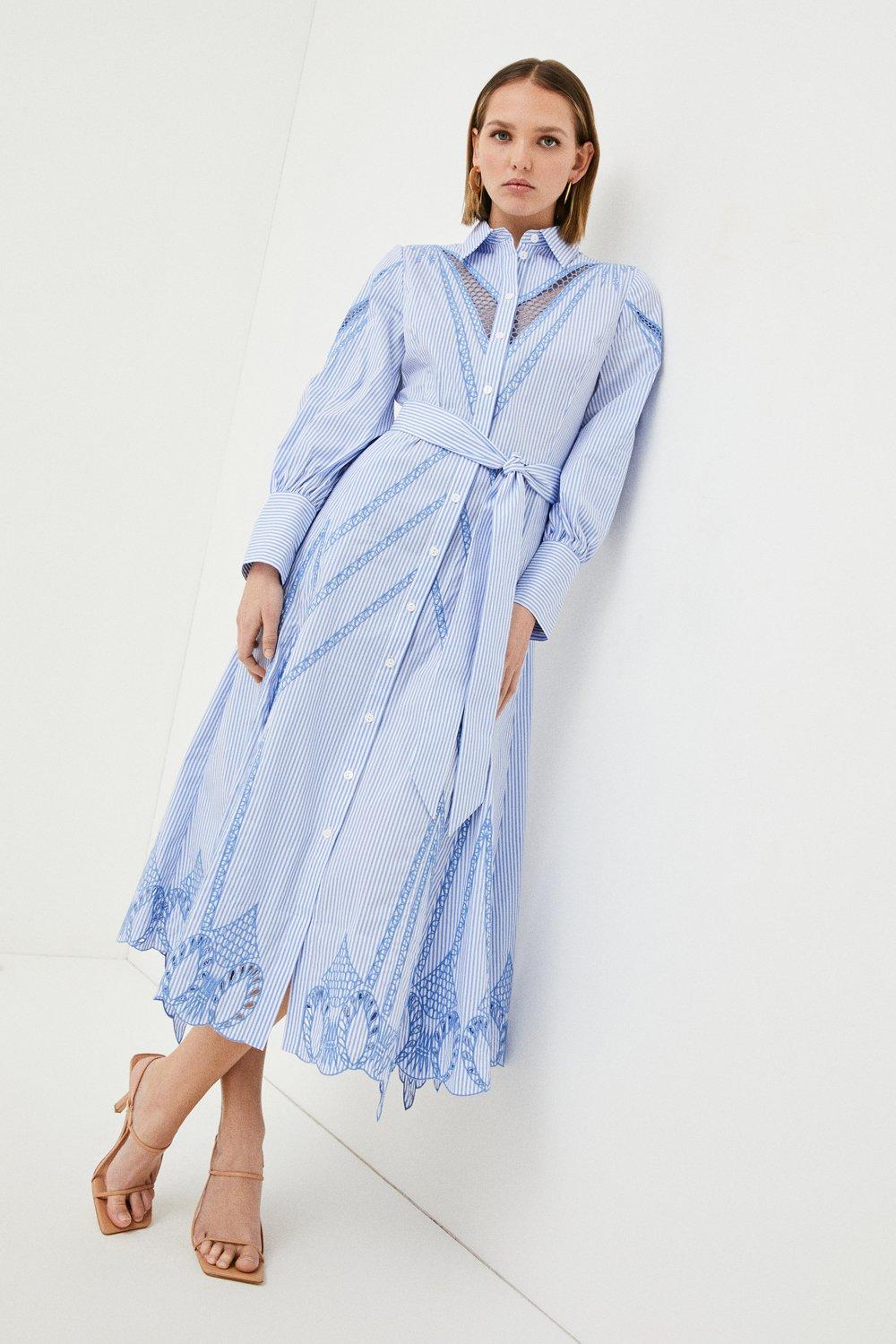 Petite Cutwork Poplin Embroidered Woven Maxi Shirt Dress | Karen Millen