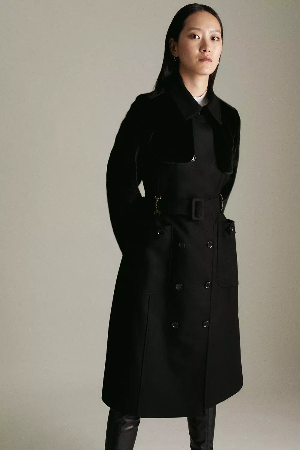 Karen millen black faux fur clearance coat