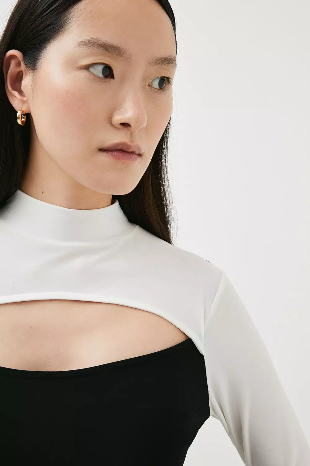 Funnel Neck Color Block Peep Hole Jersey Top | Karen Millen