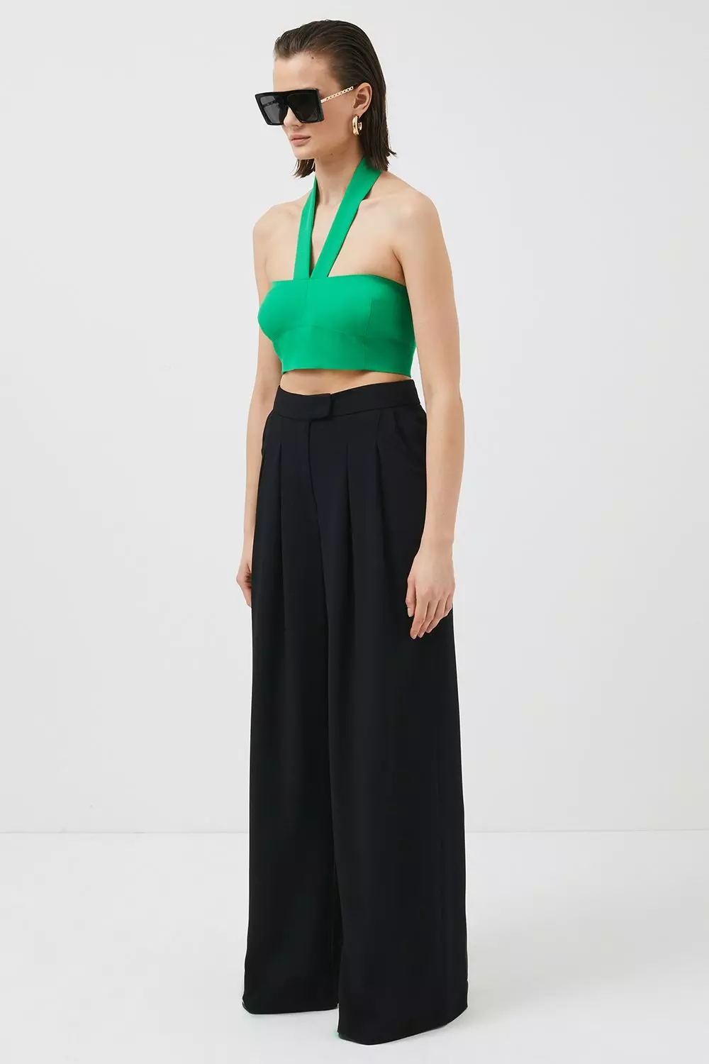 Faux Leather High Waisted Wide Leg Trousers | Karen Millen