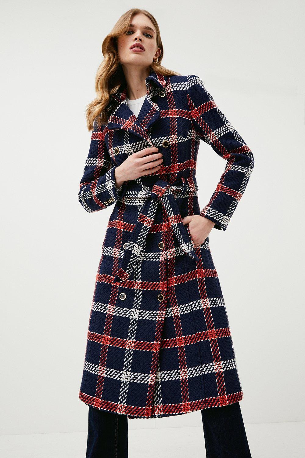 Belted shop check coat