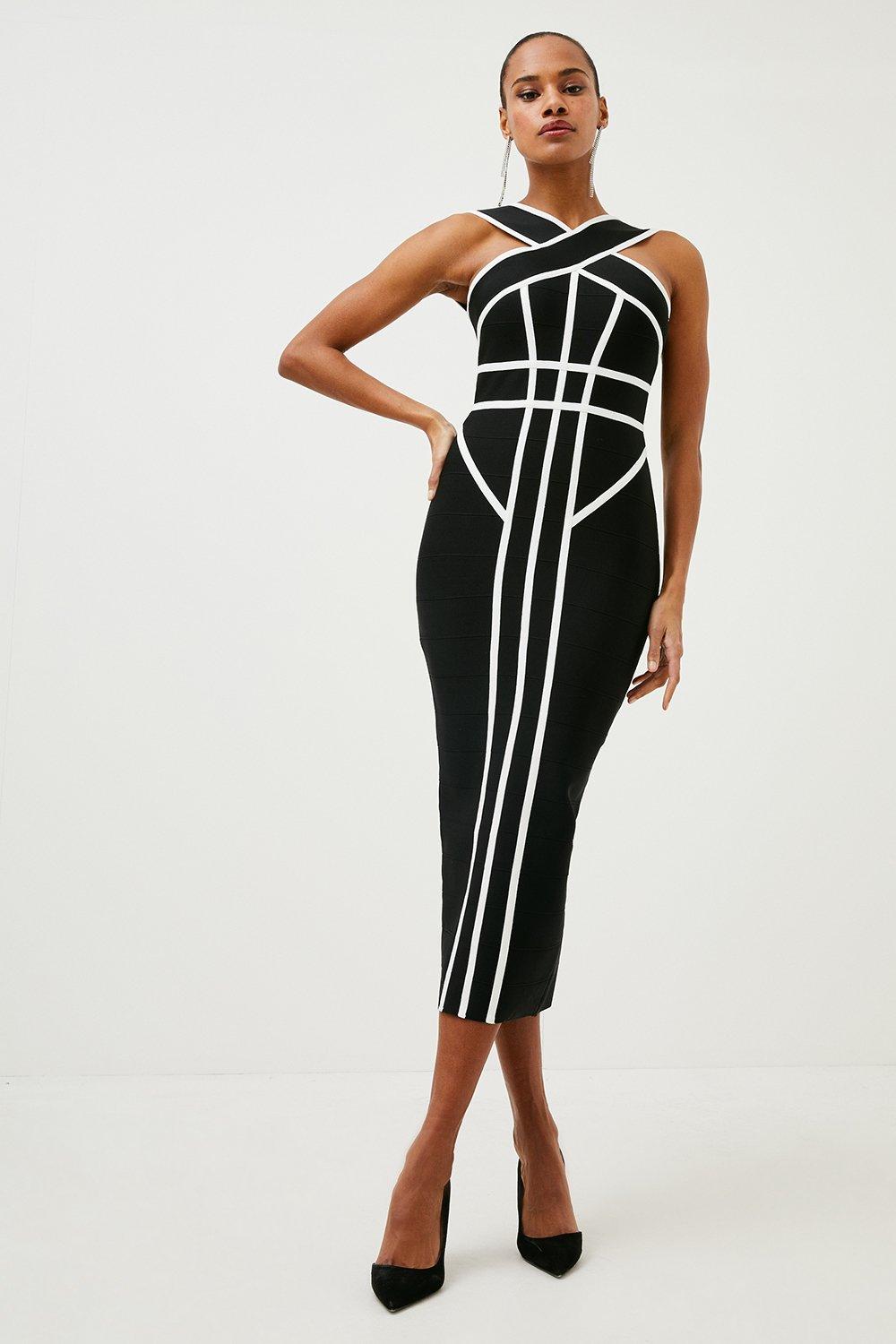 Clothing : Bandage Dresses : 'Ariyah' Black Cross Front Bandage Dress