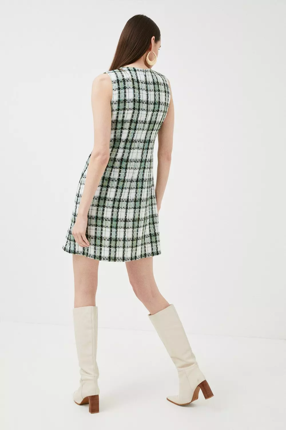 Check Tweed A Line Mini Dress | Karen Millen