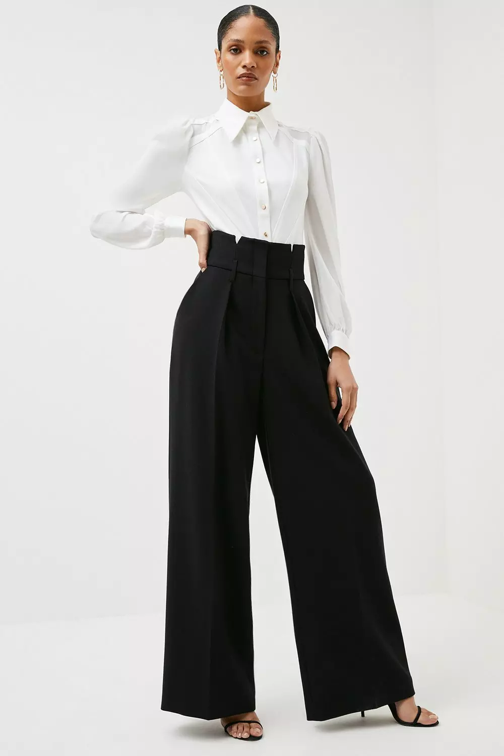 Compact Stretch High Waisted Wide Leg Pants, Karen Millen