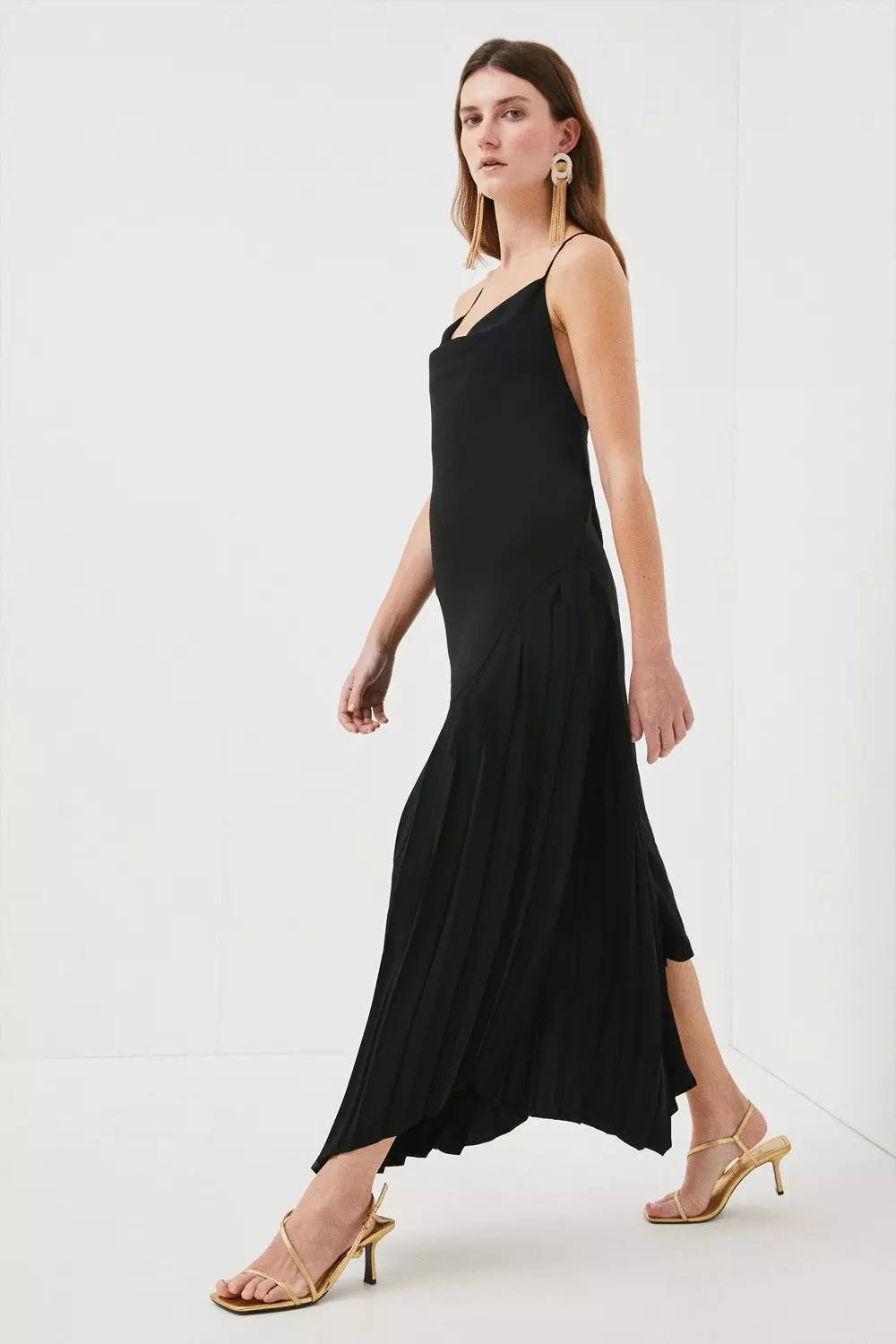 Pleated cami maxi outlet dress