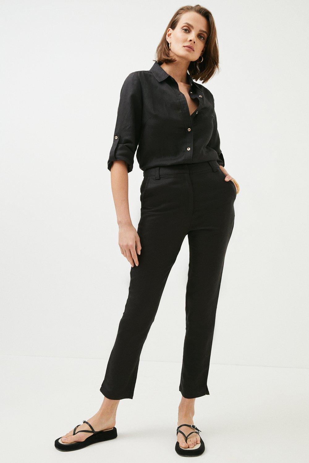 Linen Viscose Woven Straight Leg Trouser | Karen Millen