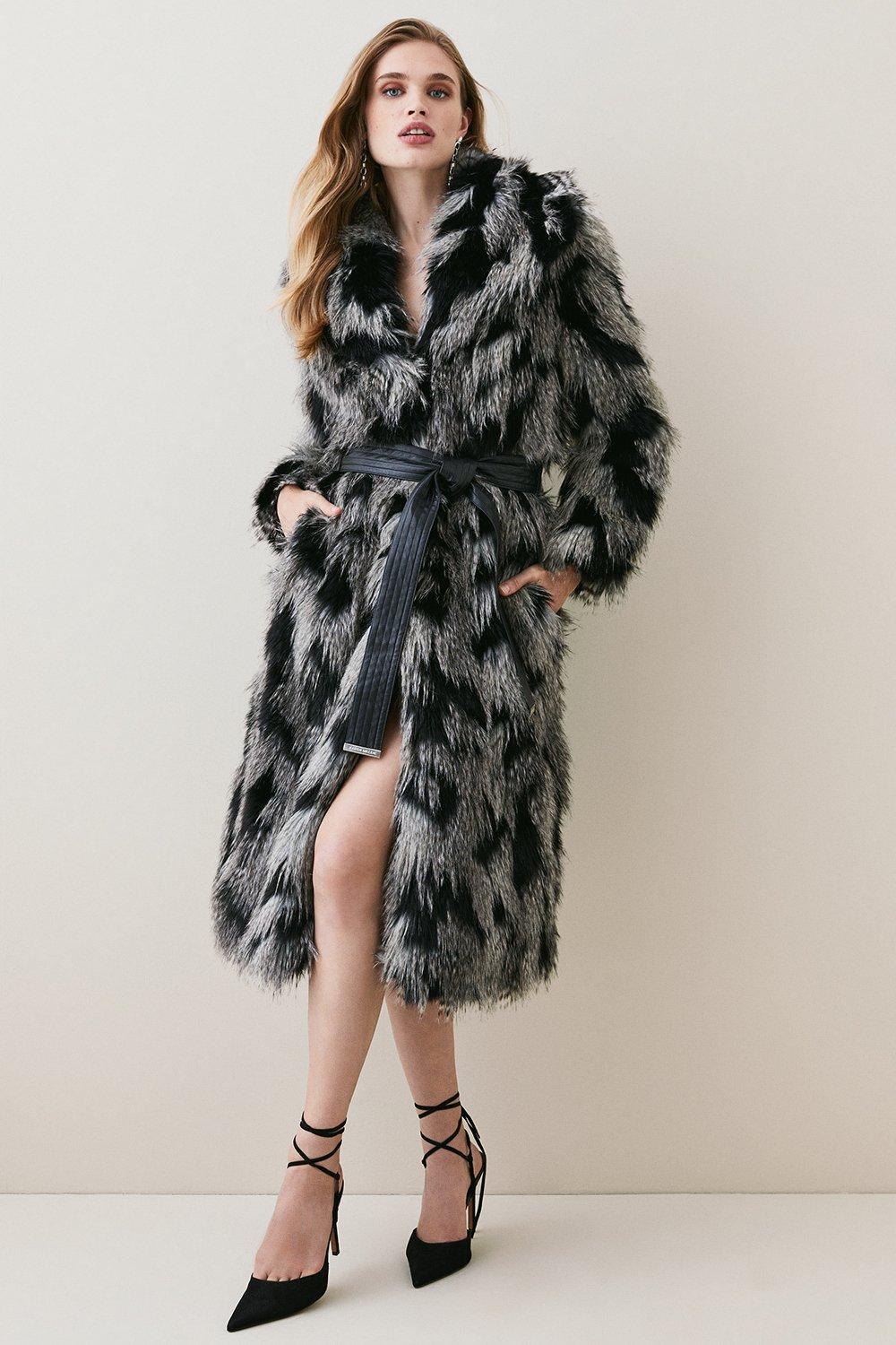 Karen millen sale grey fur coat