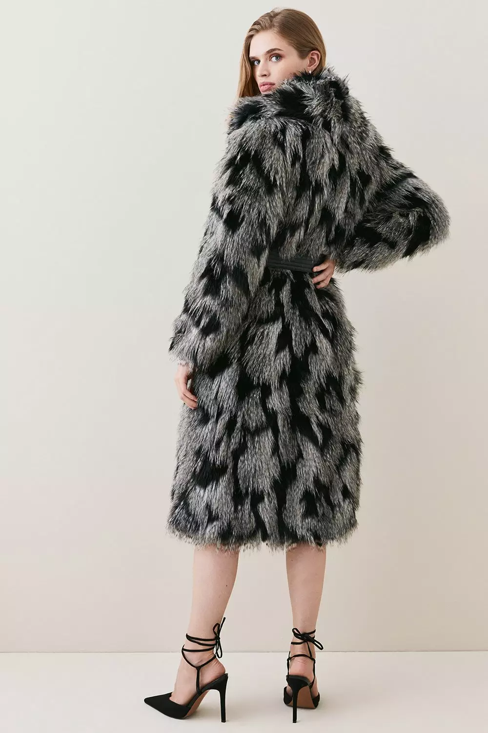 Karen millen grey outlet faux fur coat