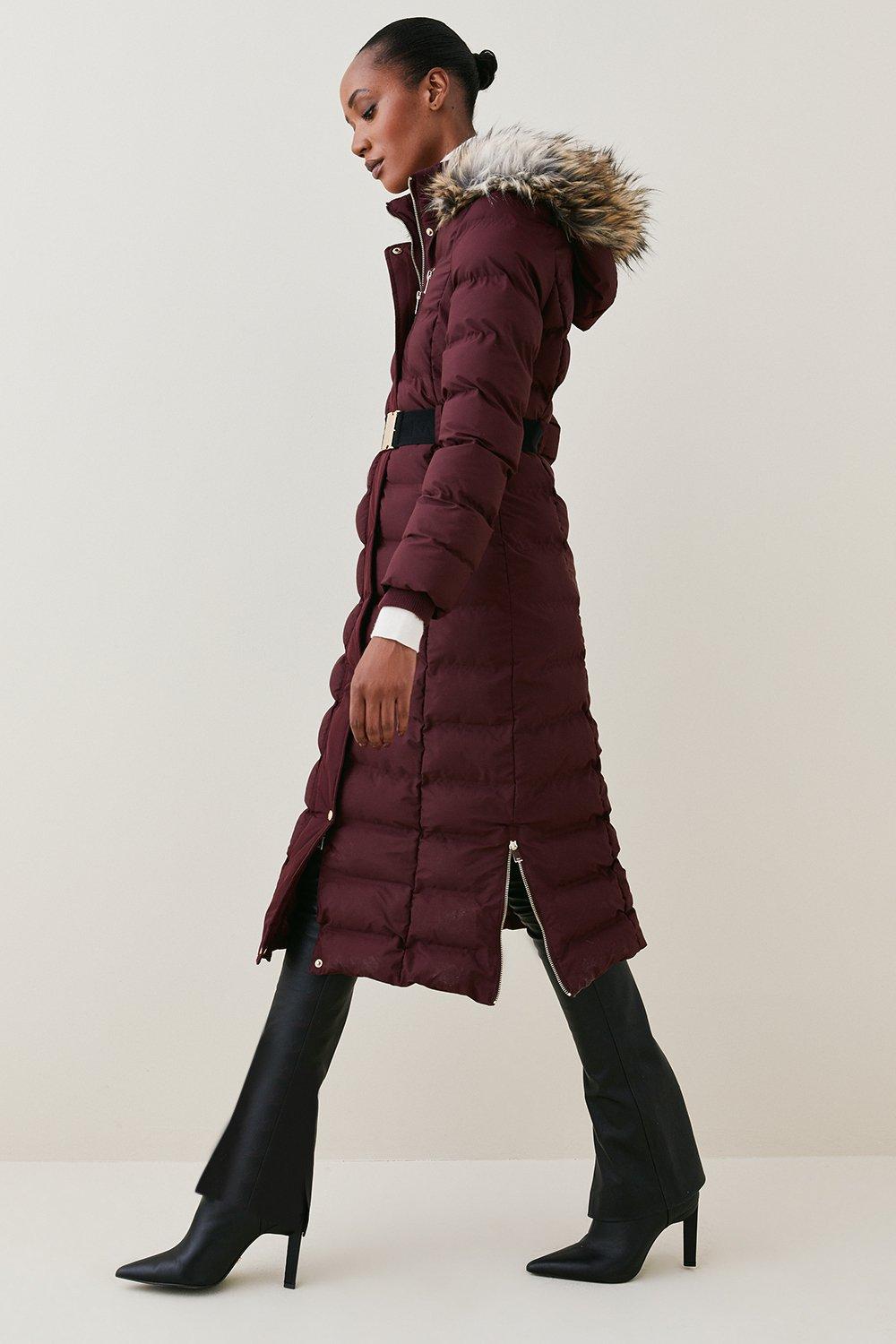 puffer coat with belt