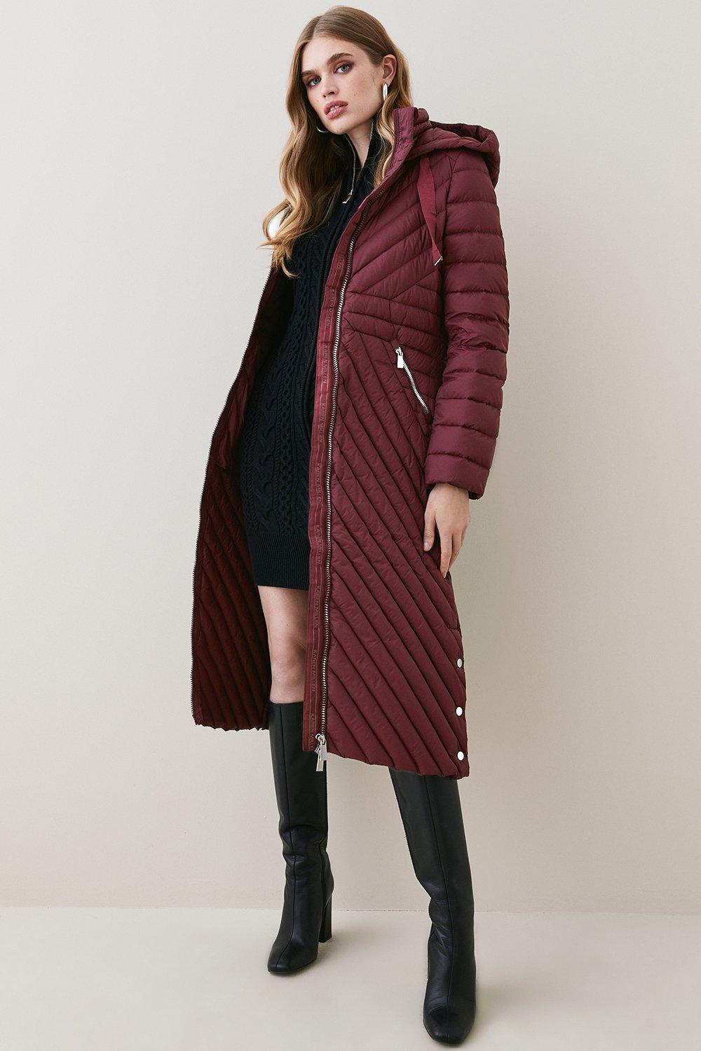 Burgundy long best sale puffer coat