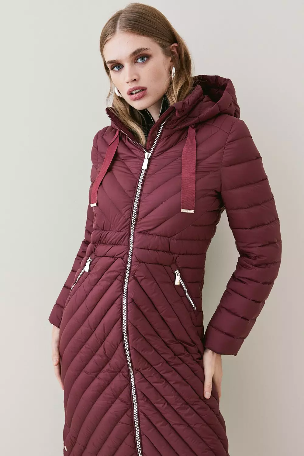 Faux fur hood down cheap blend longline puffer coat