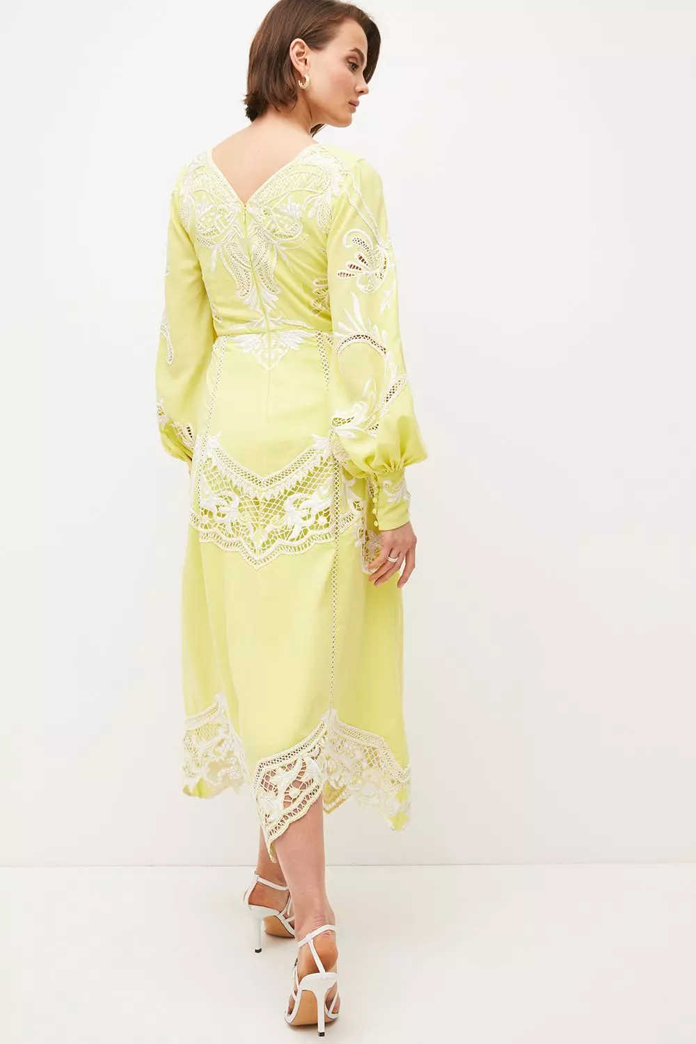 Cutwork Beaded Drama Sleeve Woven Midi Dress | Karen Millen