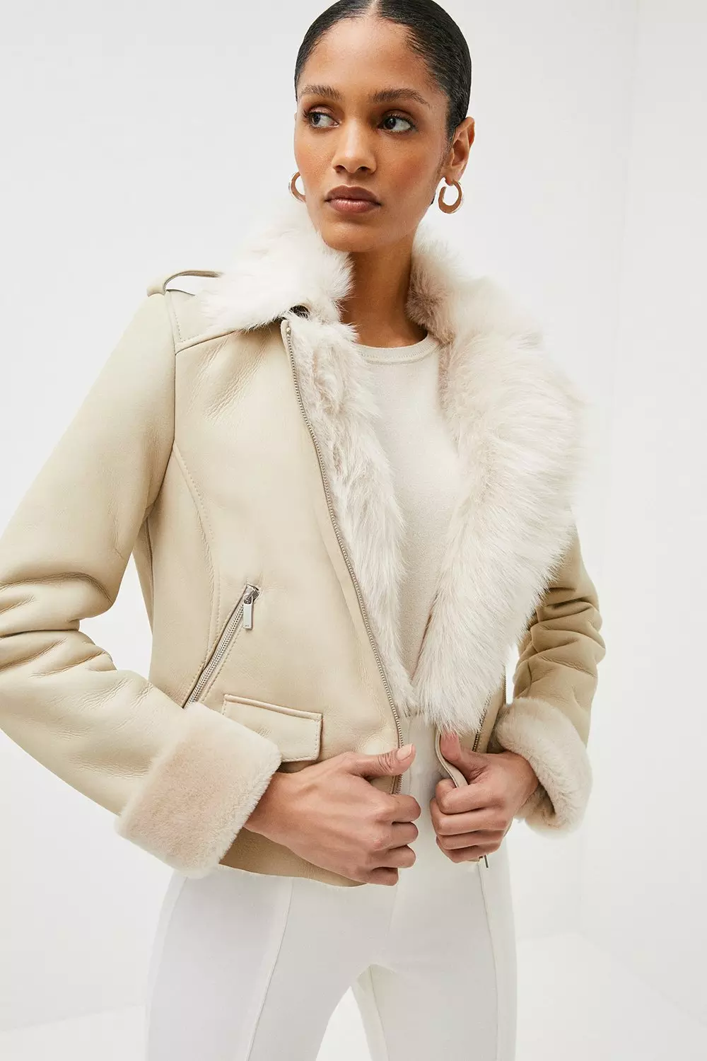 Shearling hot sale biker coat