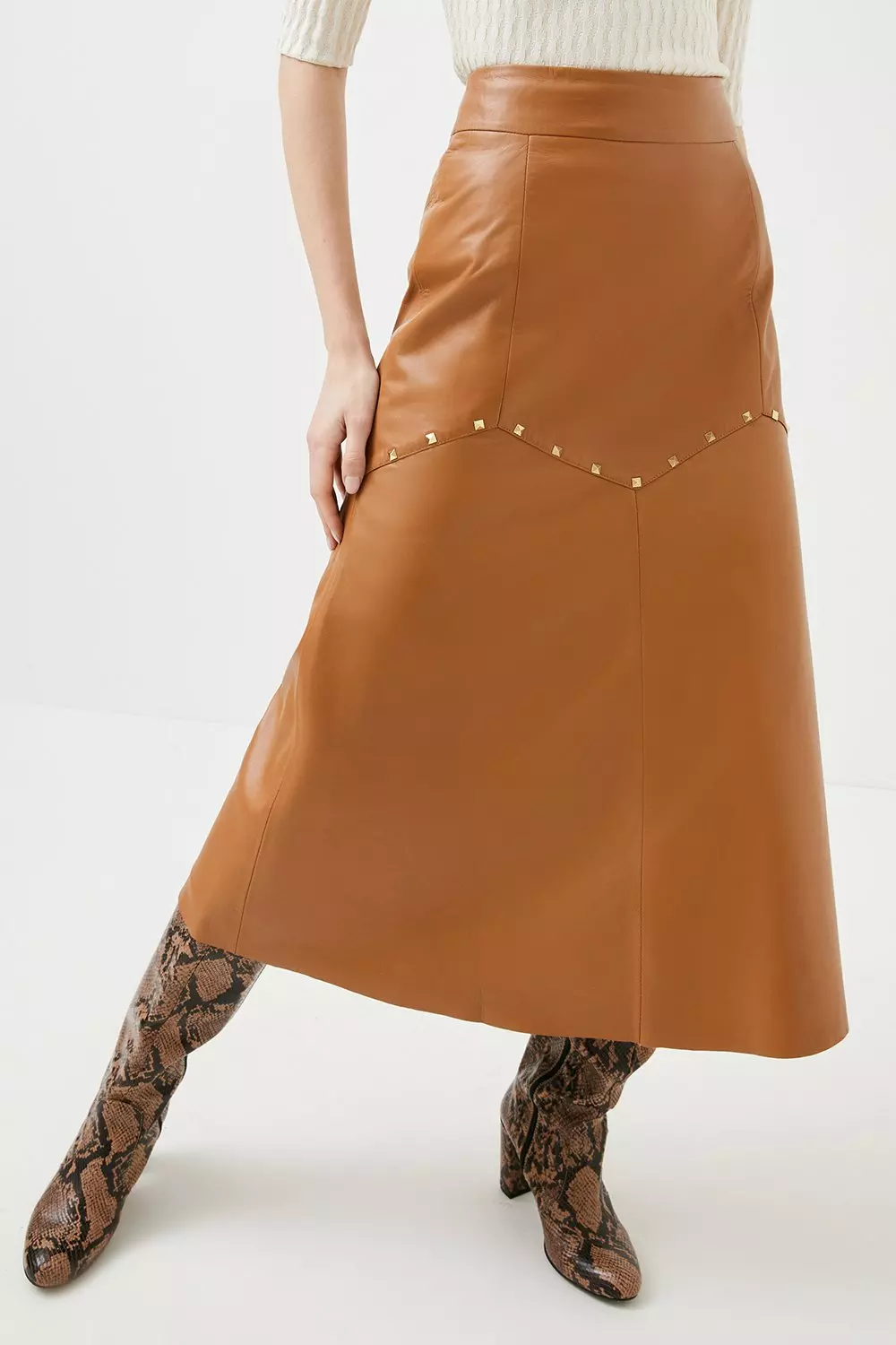 Leather Studded Seam Detail Midaxi Skirt | Karen Millen
