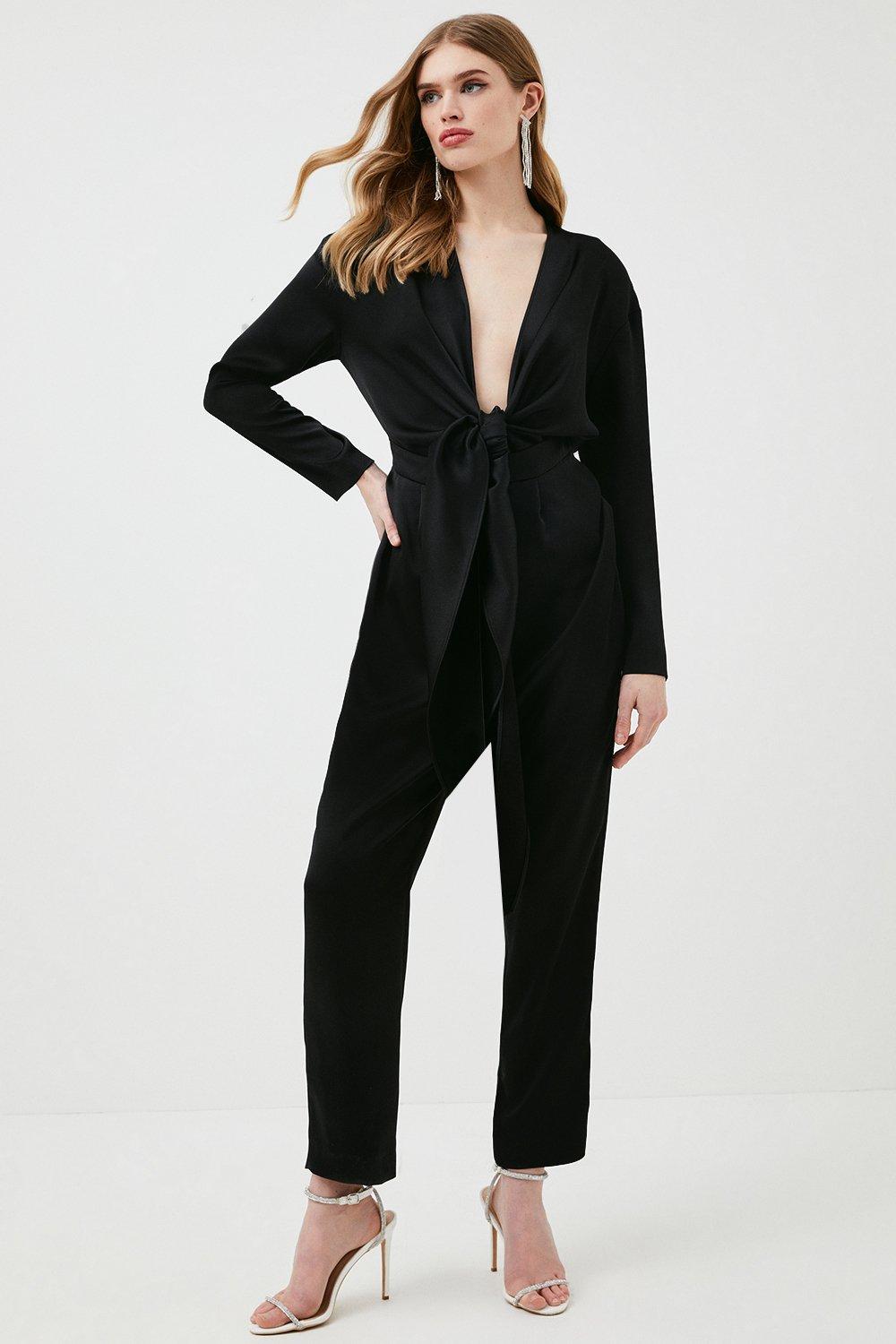 Black front tie store jumpsuit