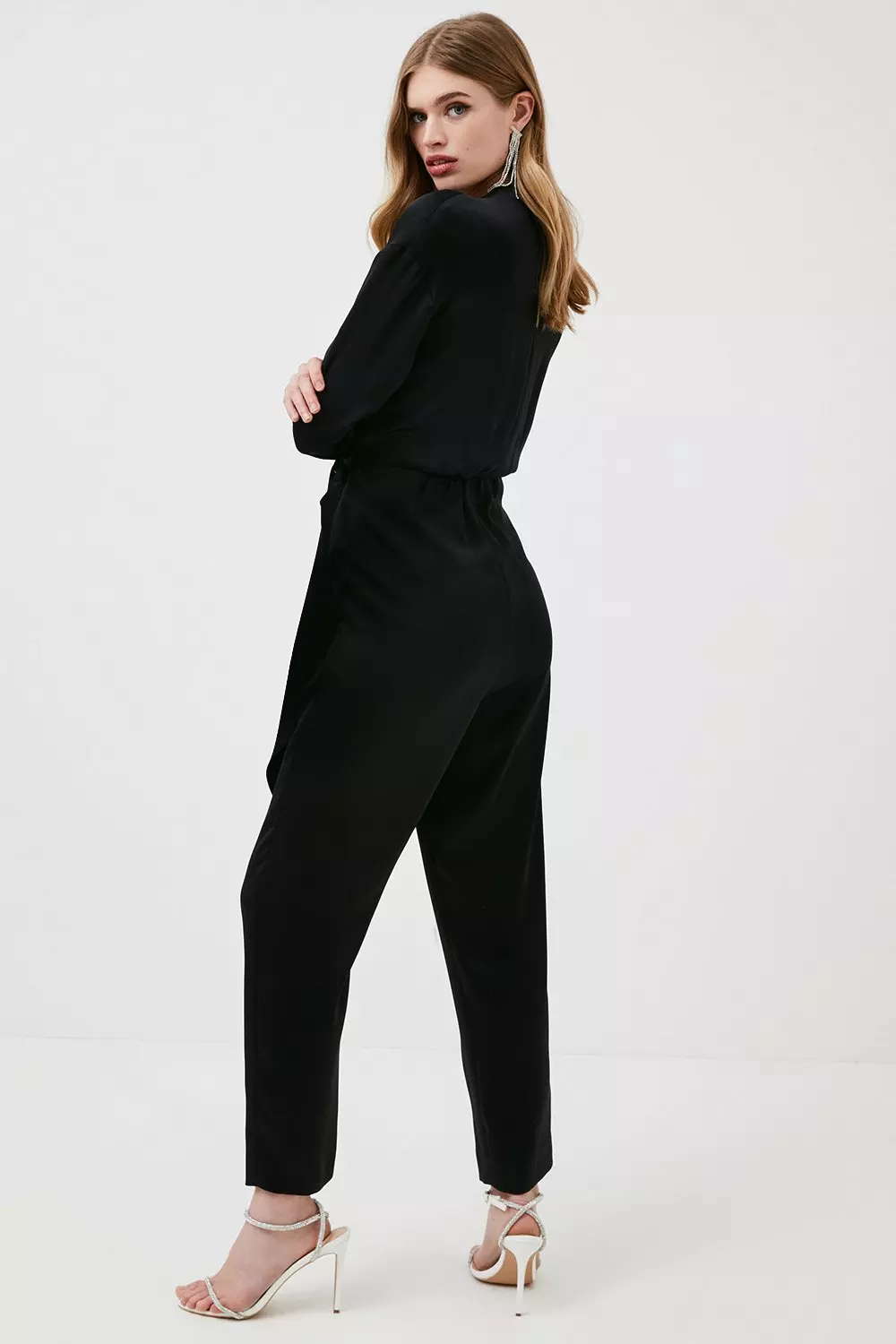 Minette Black Tie-Front Wide-Leg Jumpsuit