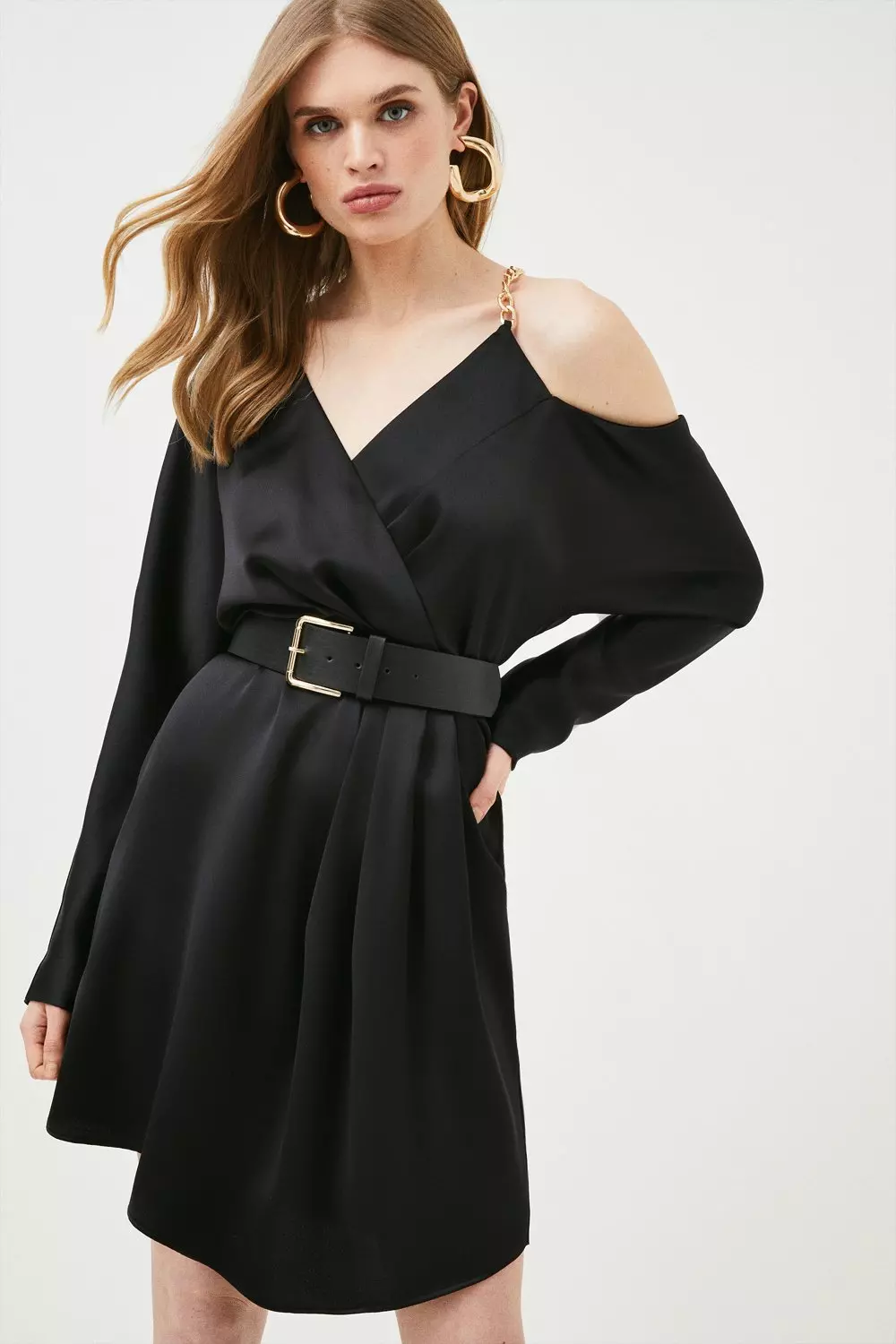 DRAPED MINI DRESS - Black