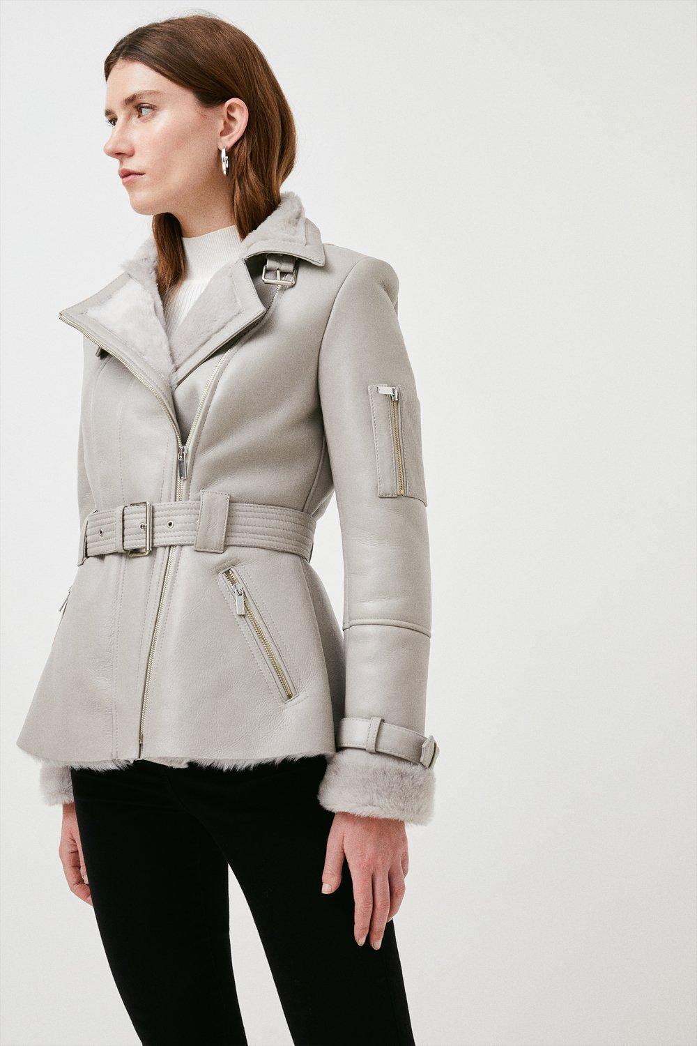 Karen millen shearling aviator jacket sale