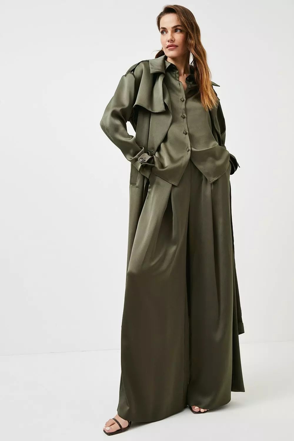 Satin sales long coat