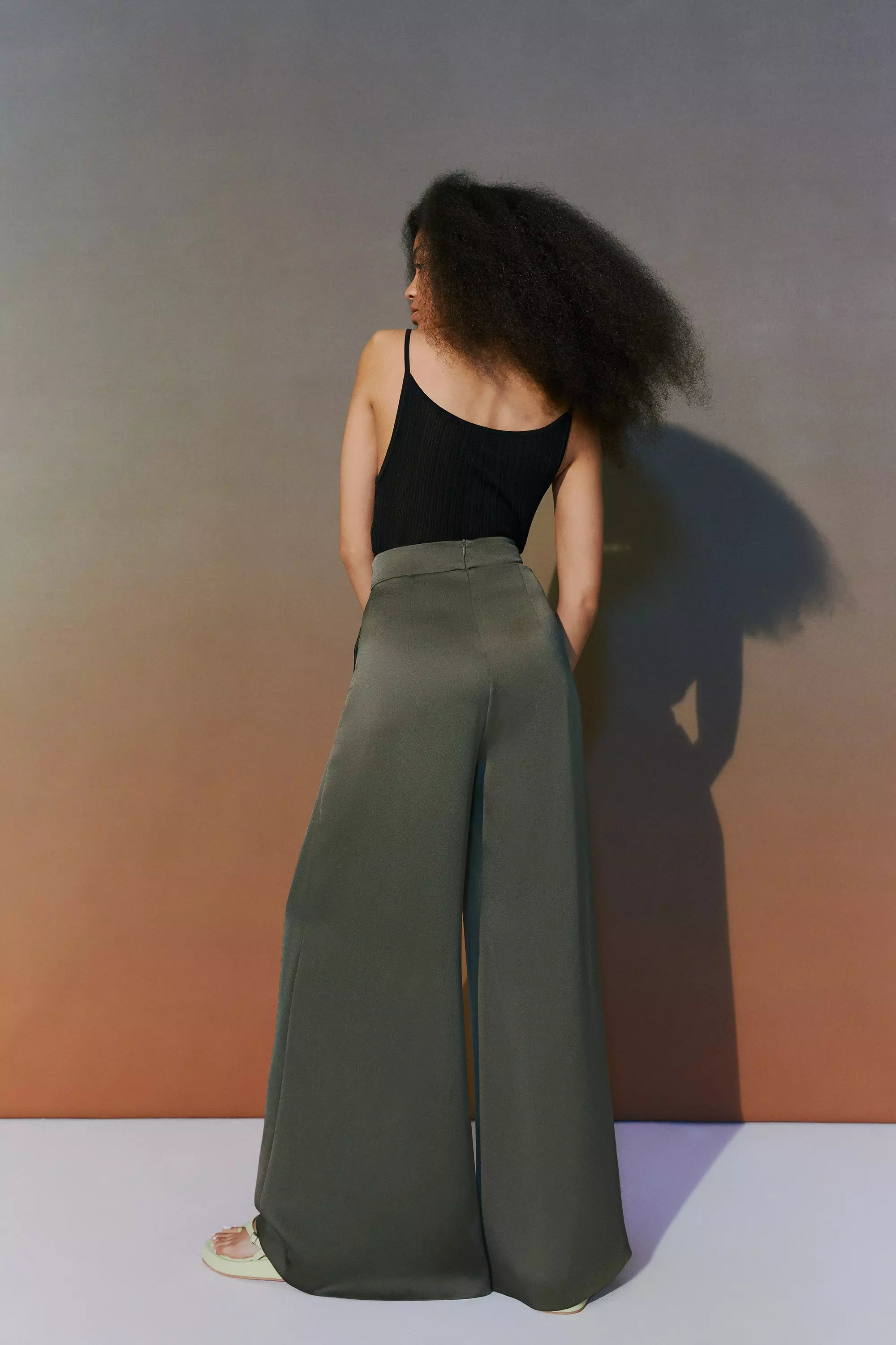 Satin Crepe Wide Leg High Waist Pants