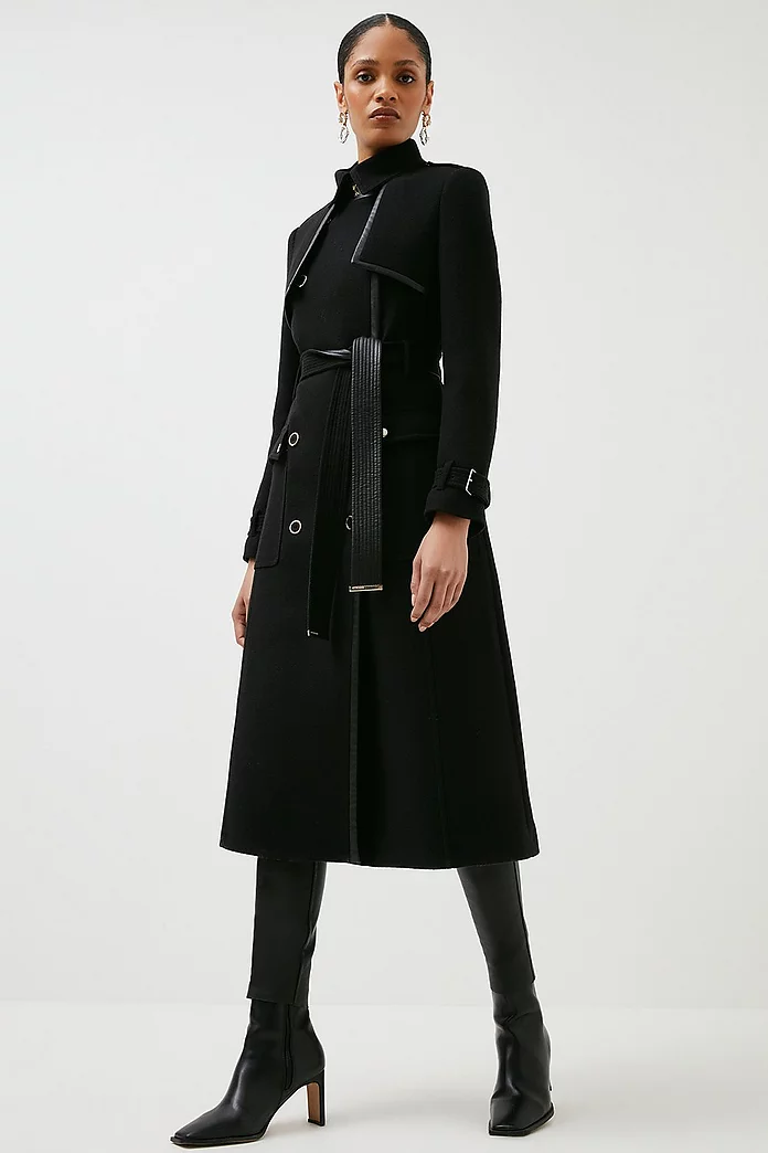 Italian Wool Belted Pocket Trench Coat