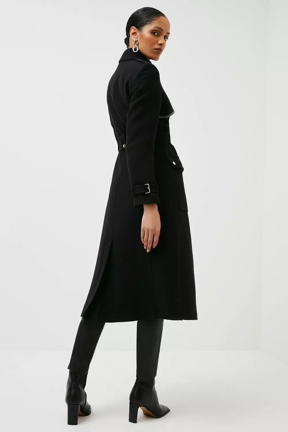 Italian Wool Belted Pocket Trench Coat Karen Millen