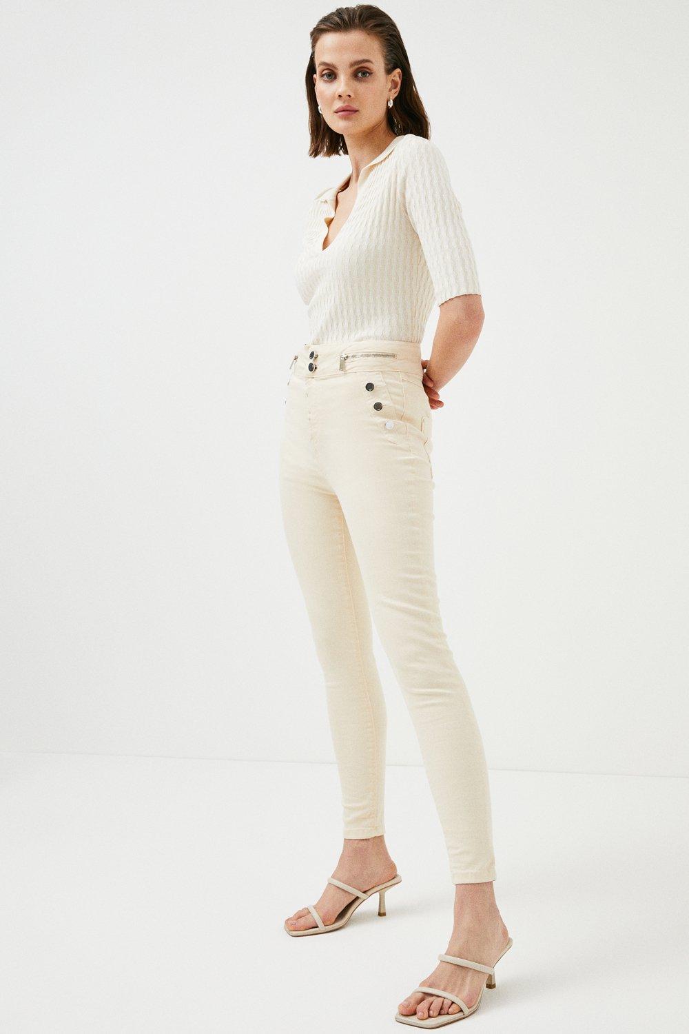 High rise hot sale cream jeans