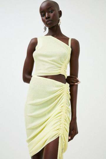 Cut Out Asymmetric Ruched Slinky Knit Dress lime
